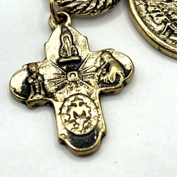 Bracelet Rosary Beads and Cross Medallion with St Christopher Pearl And Chain - Picture 8 of 11